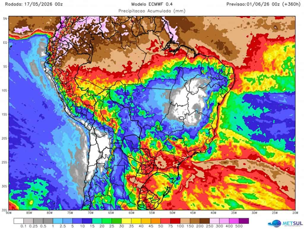 Mapa de precipitação na segunda semana de maio (17 a 31)