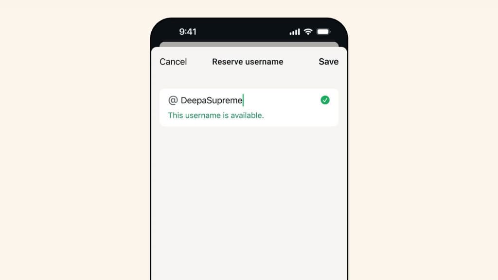 Inserindo nome de usuário no WhatsApp