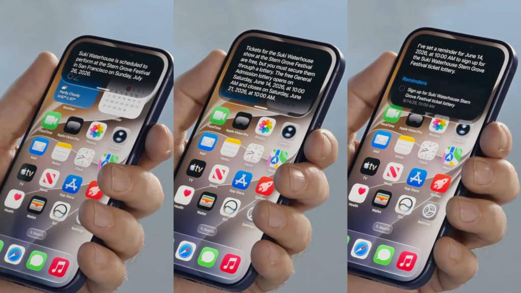 Montagem com imagens de usuário conversando com Siri AI em áudio