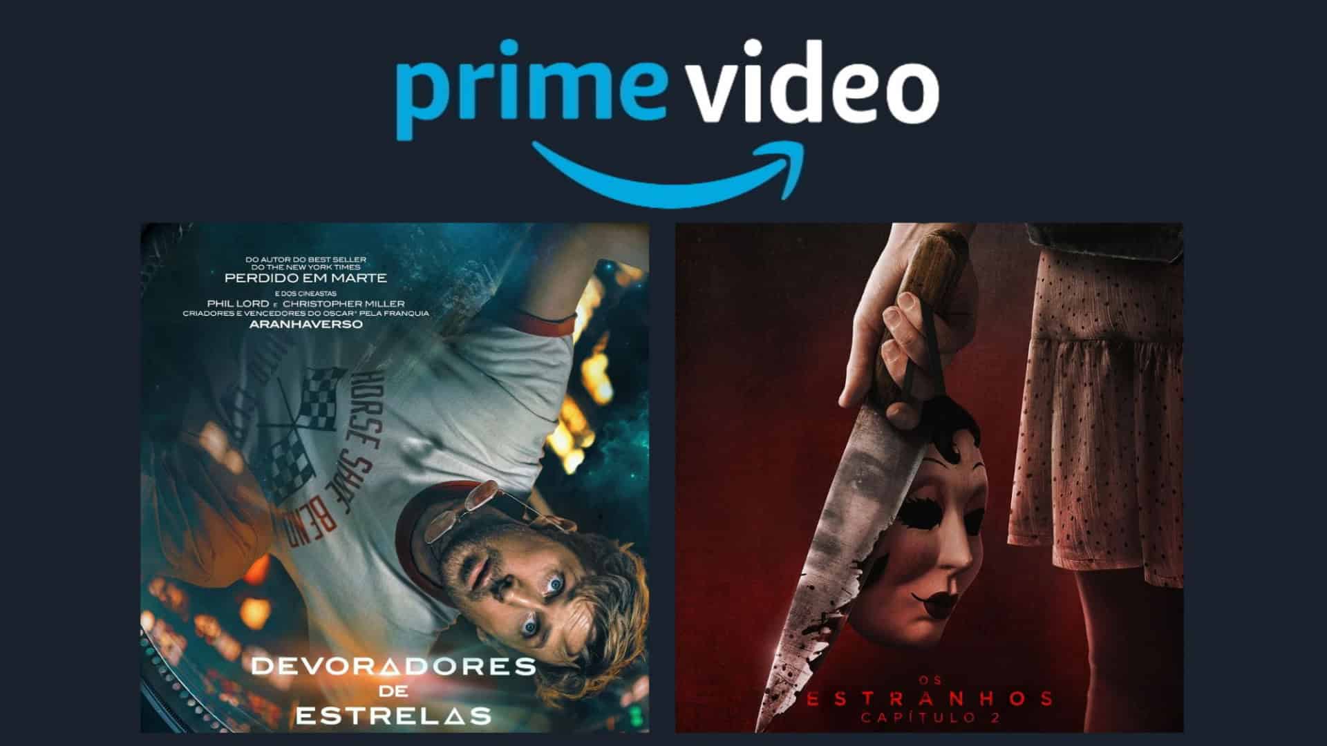 Montagem com pôsteres dos filmes Devoradores de Estrelas e Os Estranhos: Capítulo 2, que chegam ao catálogo do Amazon Prime Video