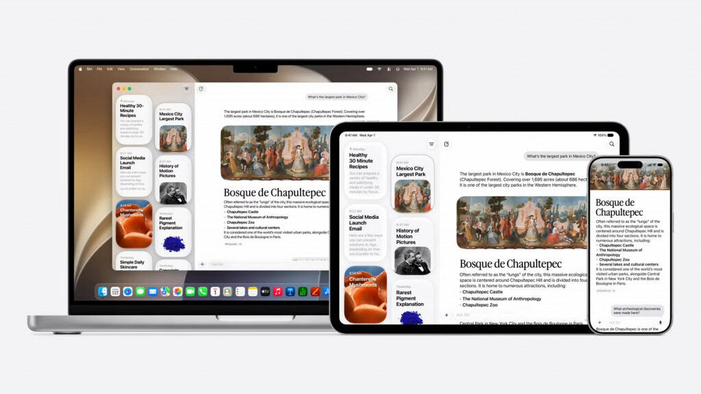 Apple confirma Siri ‘turbinada’ com IA; veja como a assistente fica mais inteligente 14 Montagem com aplicativo da Siri aberto em Mac, iPad e iPhone