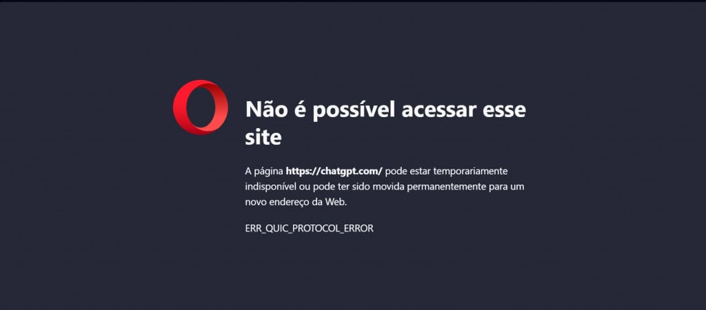 Captura de tela, tirada no navegador Opera, indica que o site do ChatGPT saiu do ar