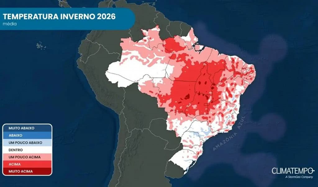 Mapa de temperatura do inverno de 2026, do Climatempo