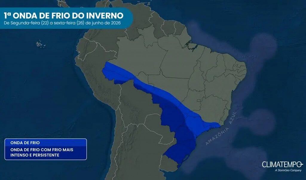 Mapa da onda de frio da primeira semana do inverno no Brasil