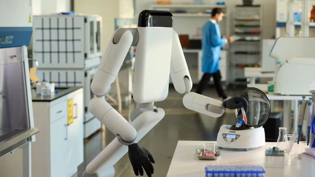 Robô humanoide Eno trabalhando em um laboratório