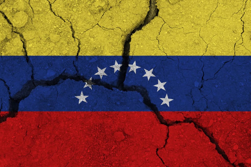 Bandeira da Venezuela rachada pelo terrremoto