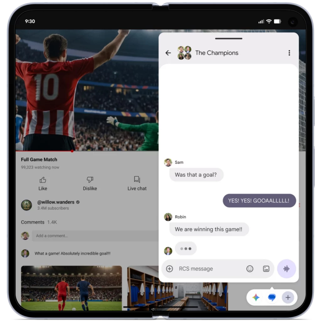 Novo Android 17 usa a “bubble bar” para deixar apps recentes em formato de bolhas na parte inferior da tela. Imagem: Divulgação/Google – Imagem: Divulgação/Google
