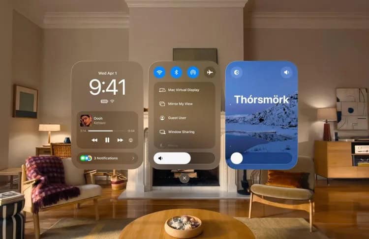 Exemplos de widgets no visionOS 27