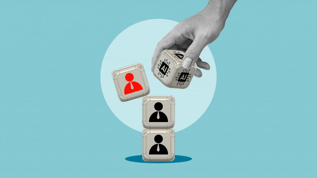 Ilustração conceitual de inteligência artificial derrubando cargo no mercado de trabalho