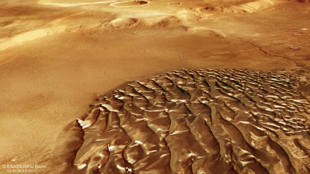Dunas na cratera Kaiser em Marte