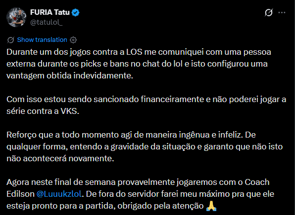Punição de Tatu no CBLOL reacende debate sobre regras e profissionalismo nos e-sports