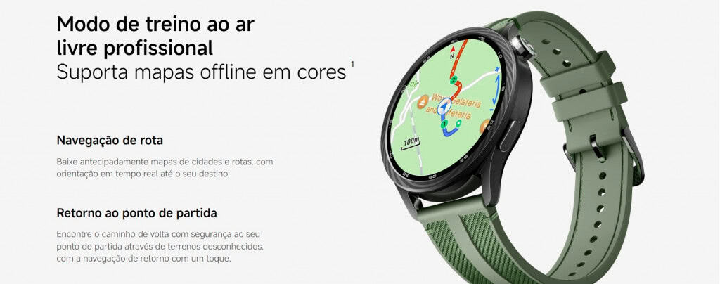 o vestível Xiaomi Watch S5 46mm suporta mapas no modo offline, útil para corredores ou adeptos de trilhas