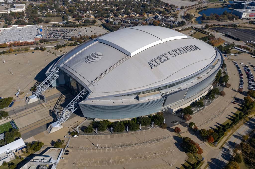 Vista aérea do AT&T Stadium, em Arlington, no Texas