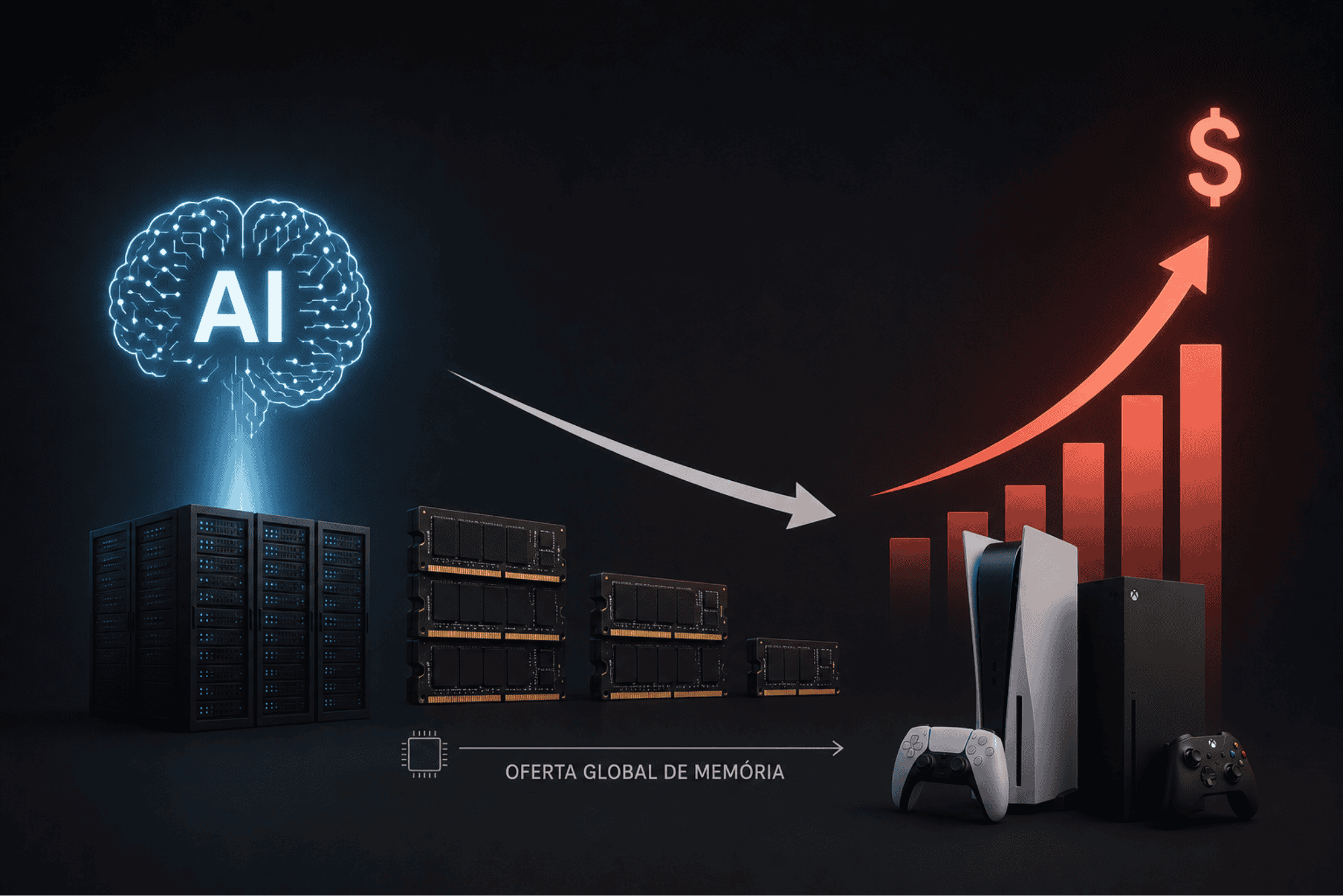 Escassez global de memória impulsionada por IA pode elevar preço de consoles até 2030