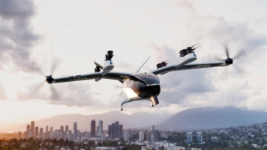 Táxi aéreo da empresa em simulação no ar