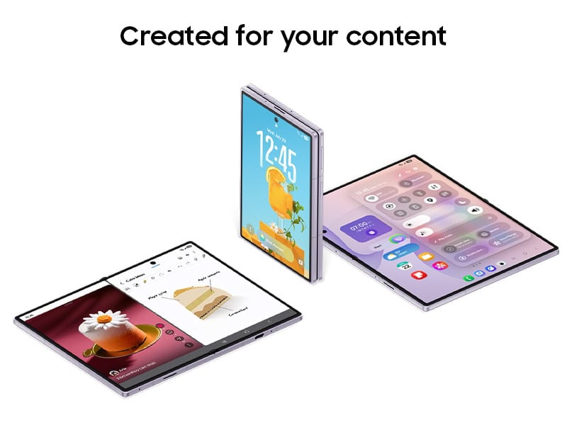 Galaxy Z Fold8 em diferentes posições de uso destaca recursos de multitarefa e criação de conteúdo