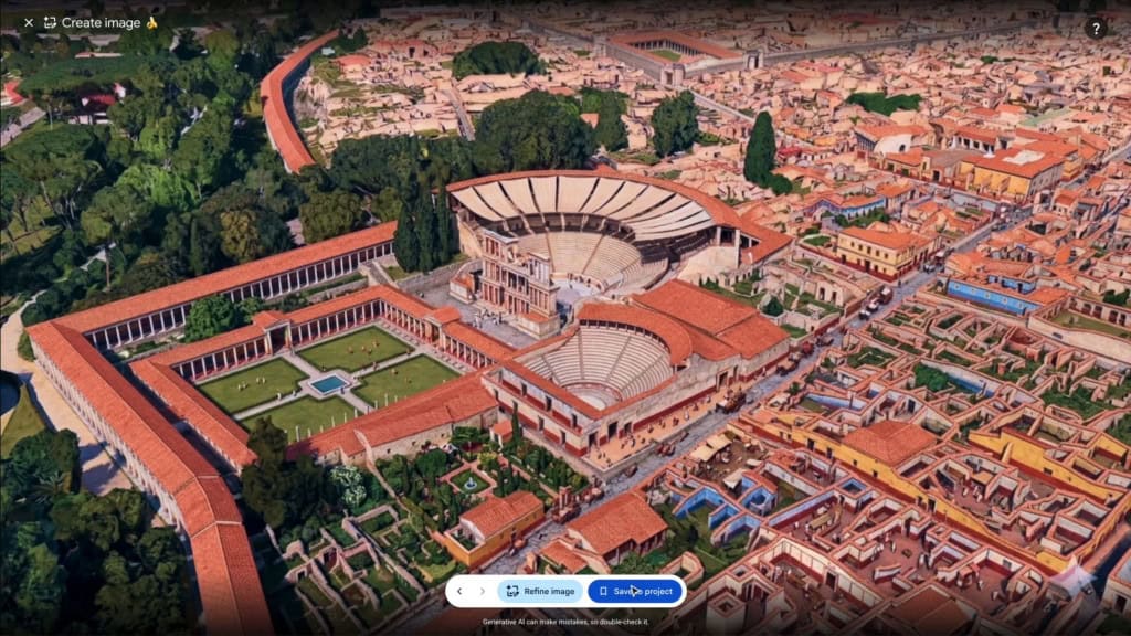 IA utiliza tecnologia do Nano Banana 2 e a integra no Google Earth para recriar Pompeia