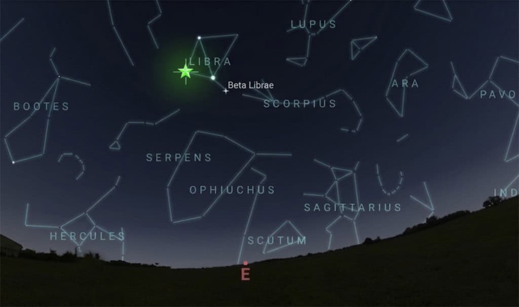 Localização da estrela Zubeneschamali no céu