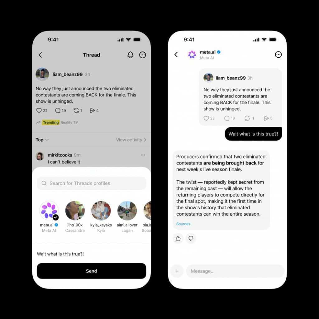 Funcionamento do Meta.AI no aplicativo do Threads