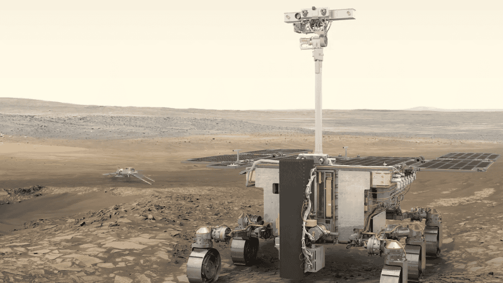 Recriação artística de um rover na superfície de Marte