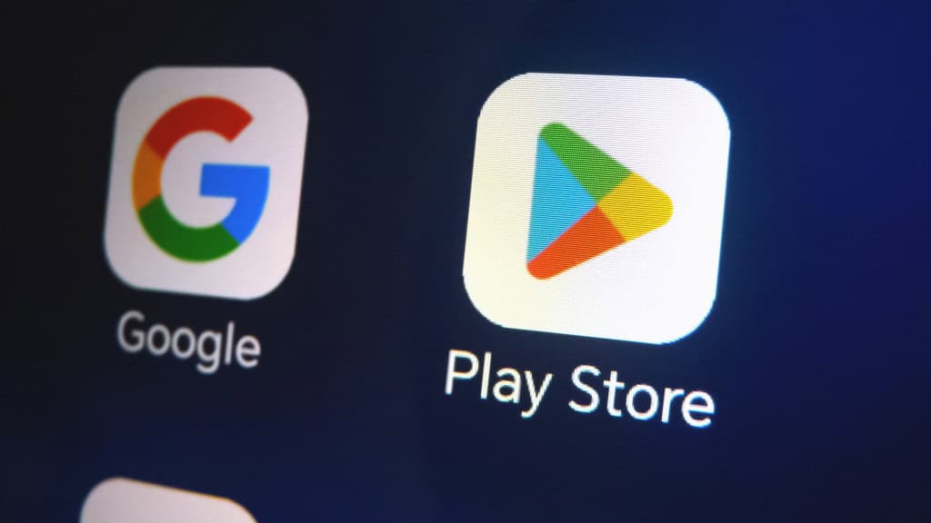 Close-up view do ícone do aplicativo Google Play Store na tela do dispositivo