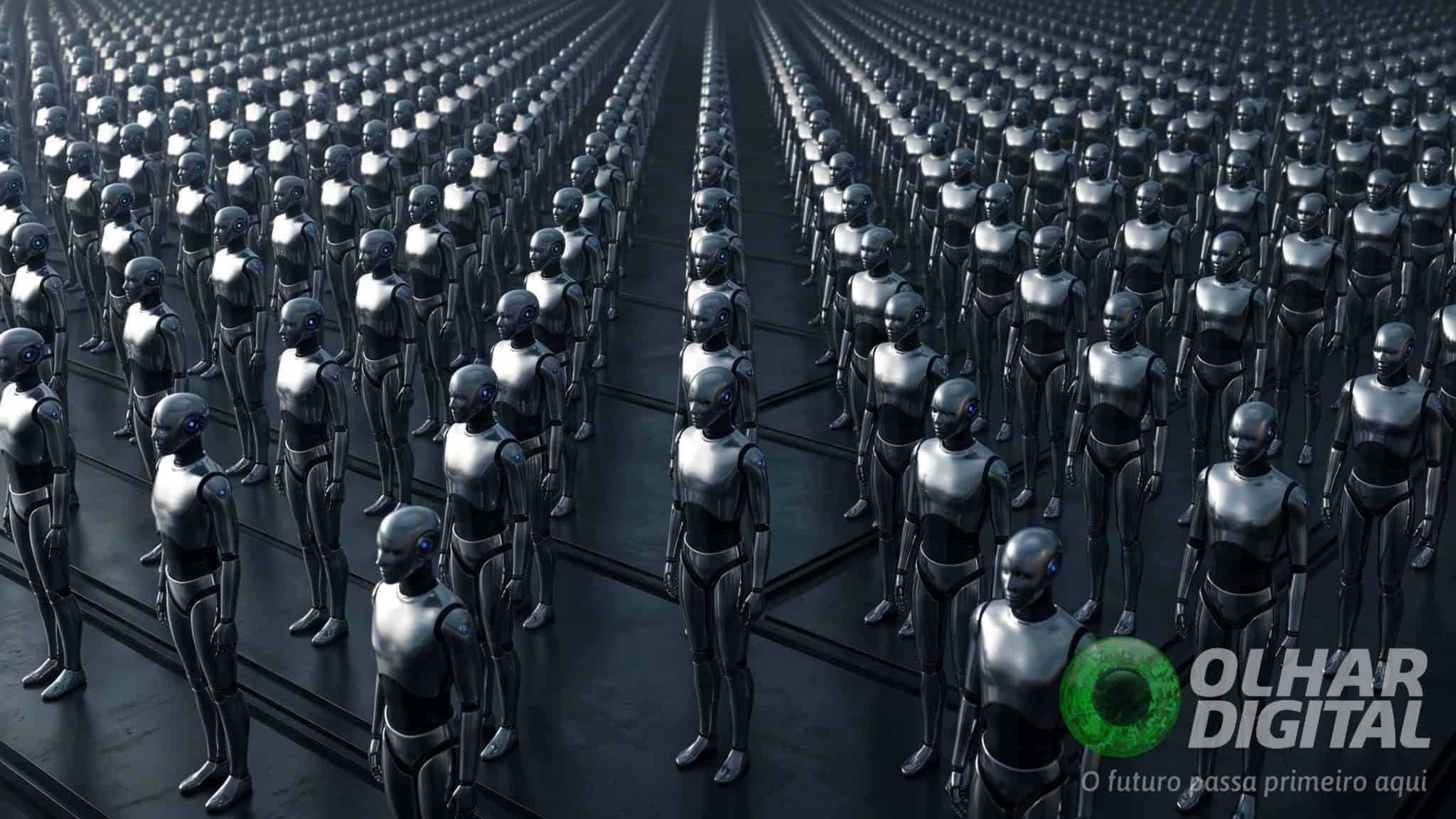 Ilustração de exército de robôs que ilustra conceito de consenso em redes com agentes de inteligência artificial (IA)