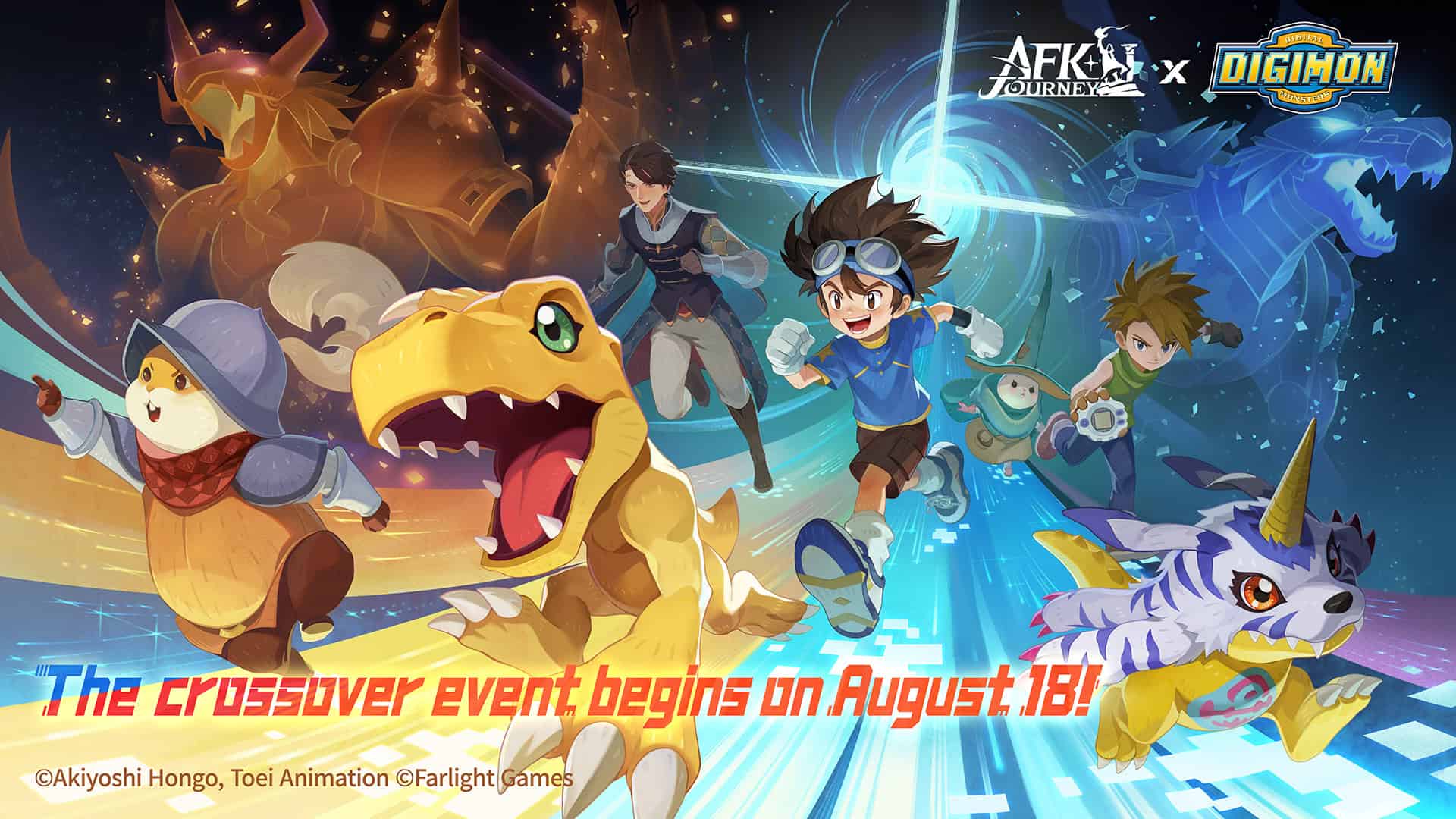 Digimon Adventure chega a AFK Journey em crossover limitado com Taichi, Yamato e digievoluções