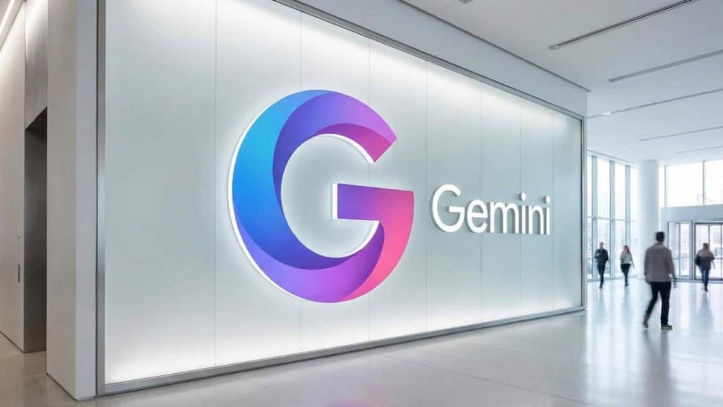 Logo do Gemini em uma parede de escritório