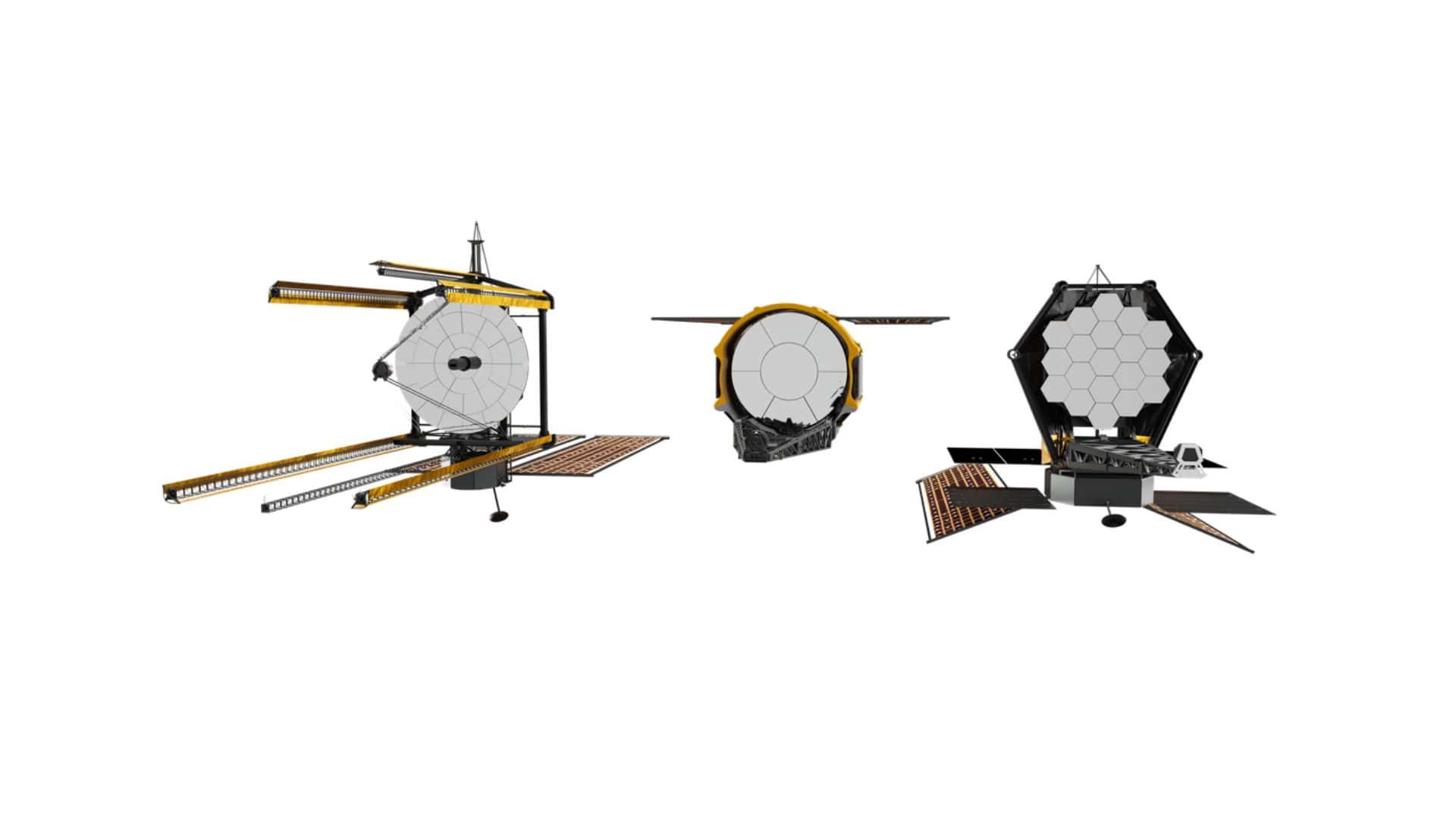 Montagem com partes do Habitable Worlds Observatory