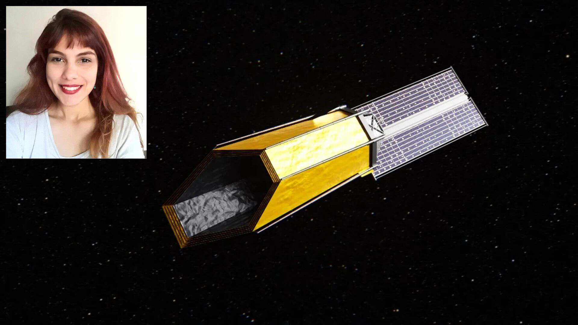 Montagem com foto de Raíssa Estrela e ilustração digital do Habitable Worlds Observatory