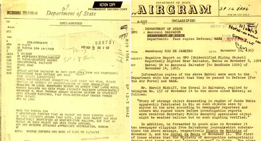Documento sobre suposto OVNI no céu da Bahia