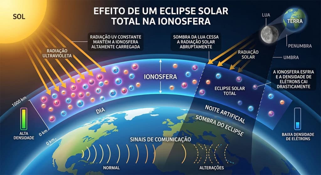 efeitos eclipse solar ionosfera
