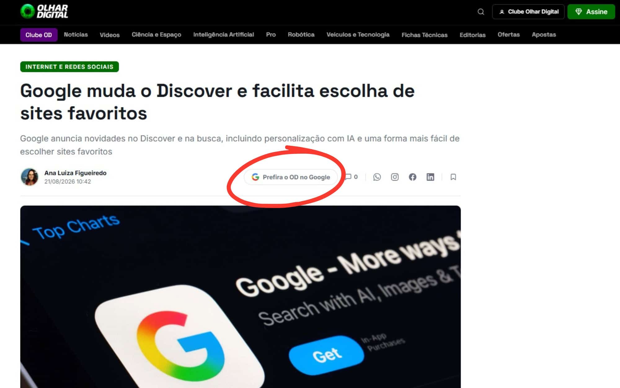 Google muda o Discover e facilita escolha de sites favoritos