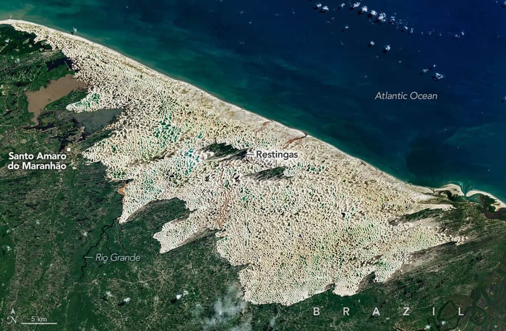 Vista dos lençóis maranhenses capturada por satélites da NASA
