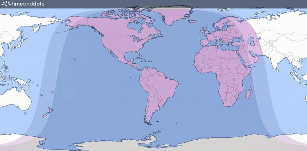 Mapa de visibilidade do eclipse lunar parcia de agosto de 2026.