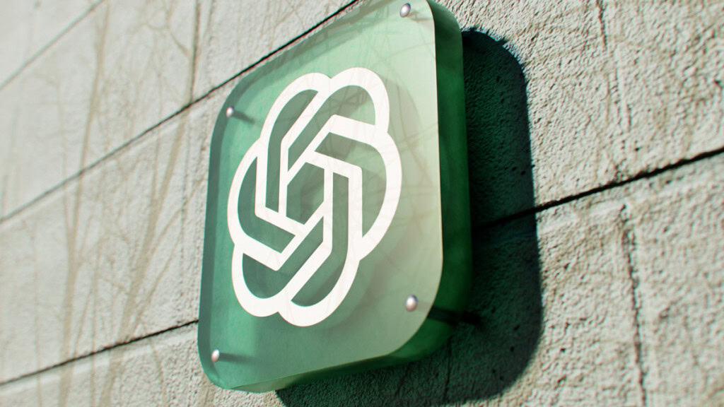 Logo da OpenAI na fachada de um prédio