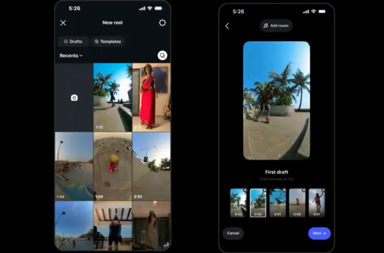 Telas de exemplo da nova atualização do Instagram Reels