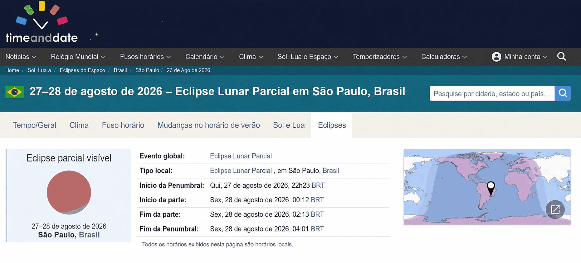visibilidade eclipse lunar