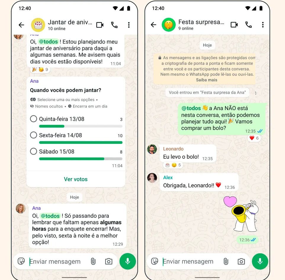 Tela mostrando como funciona o @todos do Whatsapp