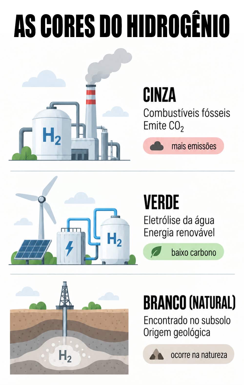 O hidrogênio é classificado por cores.