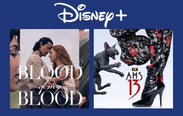 Montagem com pôsteres das séries Outlander: Blood of My Blood e American Horror Story