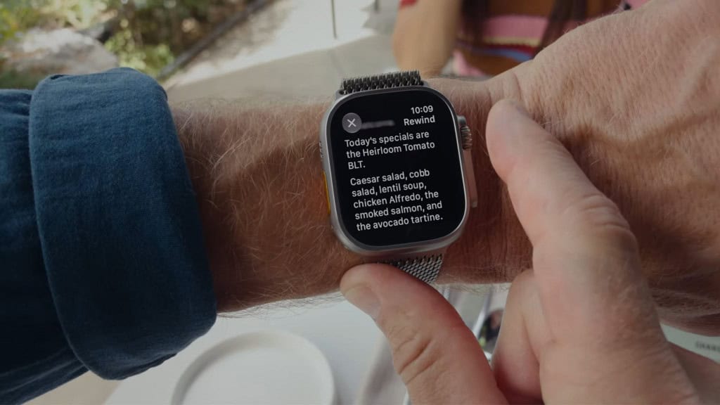 No Apple Watch, o Live Rewind recapitula o que foi dito nos últimos 15 segundos – Imagem: Reprodução/Apple