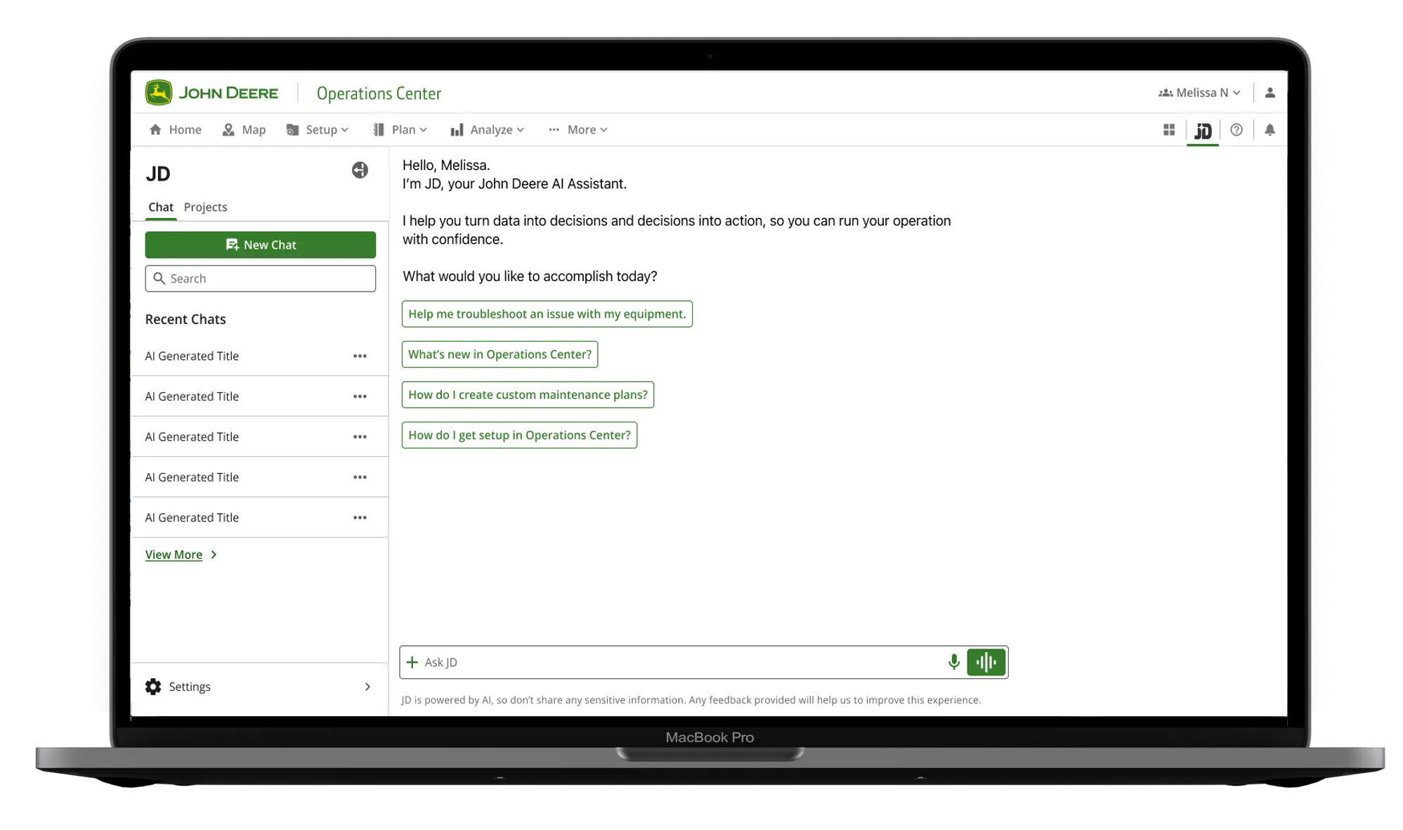 Chatbot JD, IA da John Deere