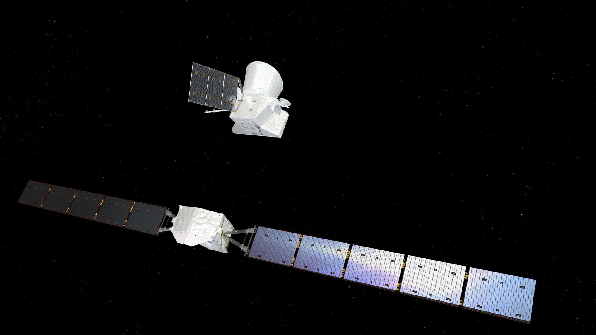 Ilustração mostra a BepiColombo com seus módulos separados no espaço