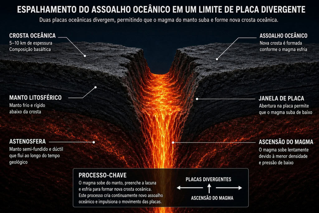 A separação pode criar uma abertura chamada janela de placa, por onde material quente pode subir. – Imagem criada por inteligência artificial: Grok/Olhar Digital