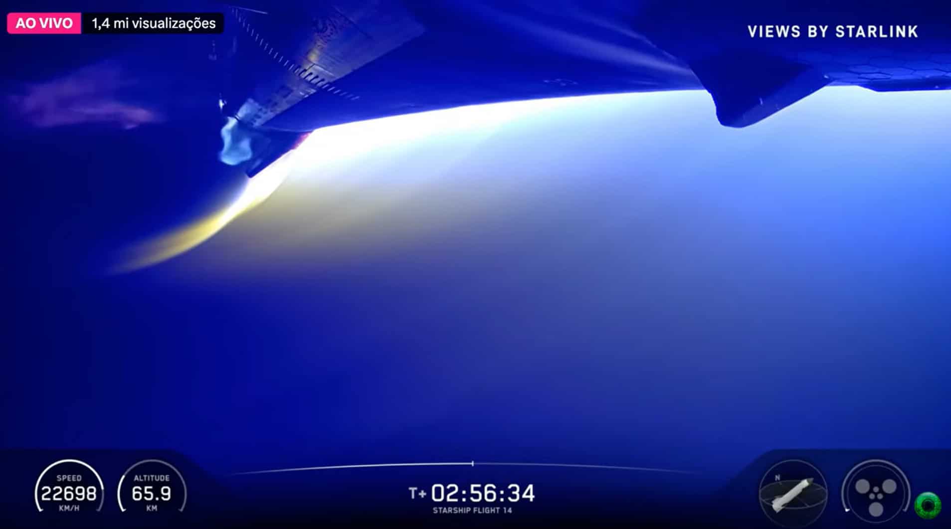 Liberação de plasma durante a reentrada atmosférica da Starship