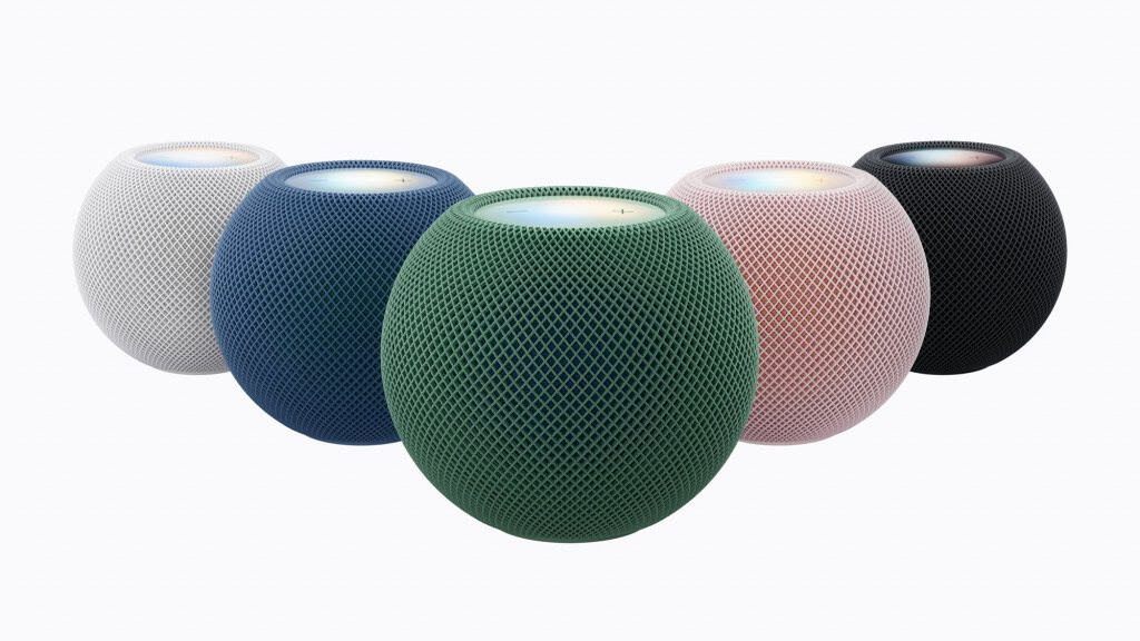 HomePod mini 2 em cinco cores: branco, azul, verde, rosa e meia-noite.