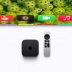 Apple TV 4K de quarta geração ao lado do controle remoto Siri Remote.
