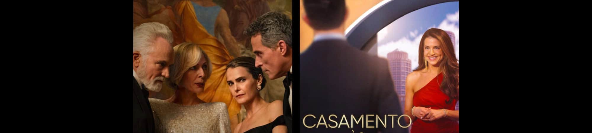 Montagem com pôsteres da séries A Diplomata e Casamento às Cegas, da Netflix