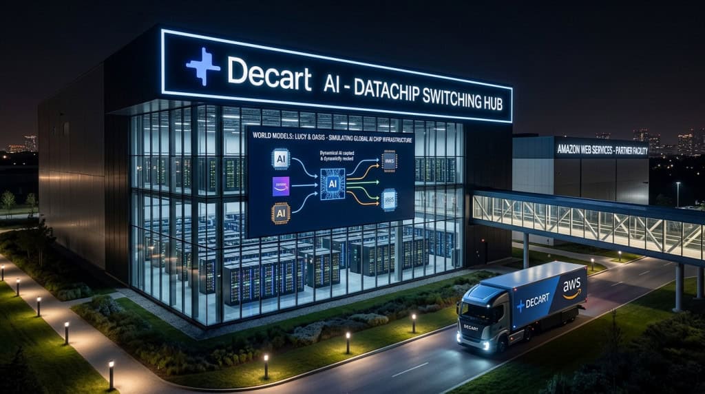 Datacenter noturno da Decart AI e AWS em grande escala.
